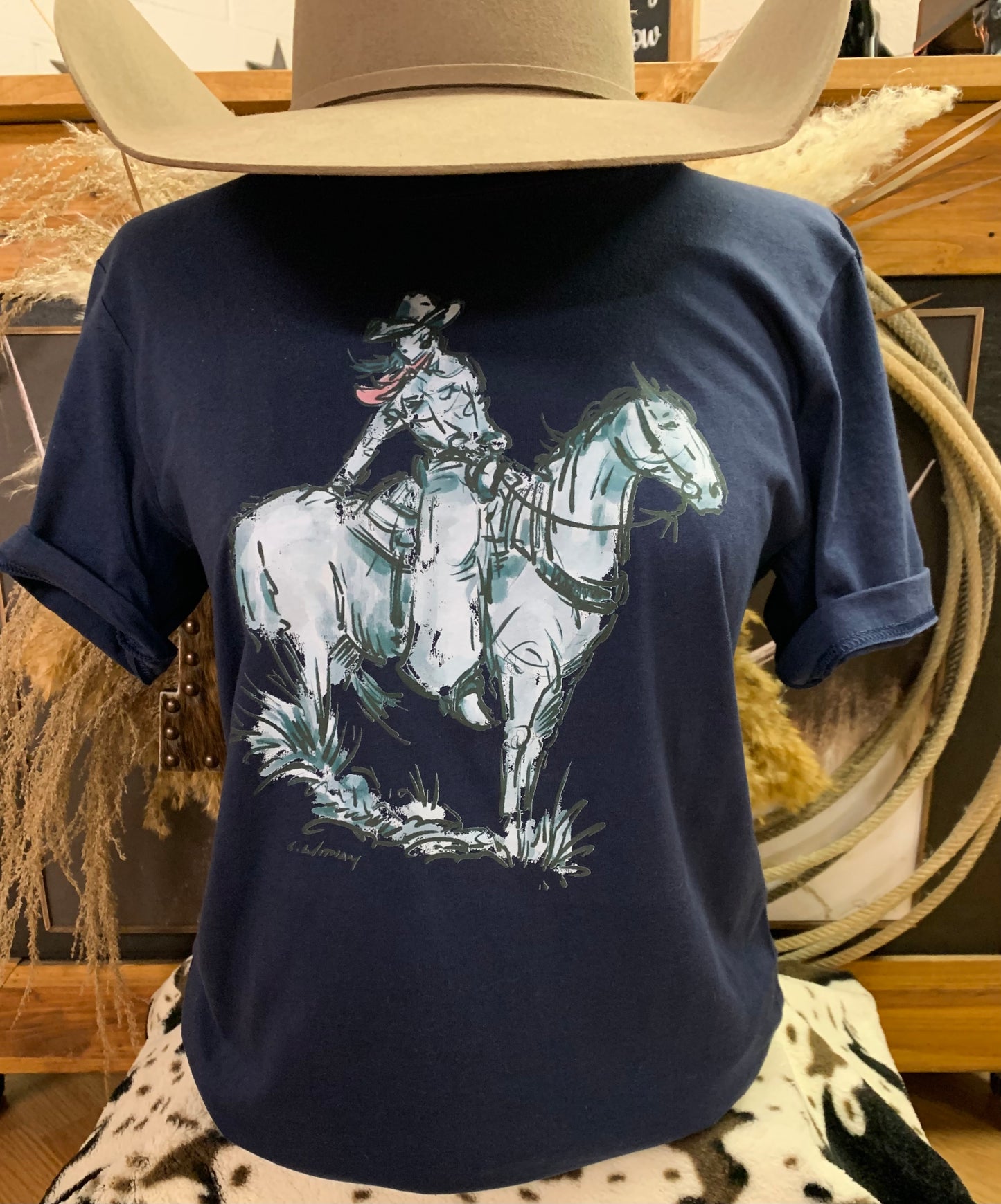 Cowgirl Blues Tee- Navy