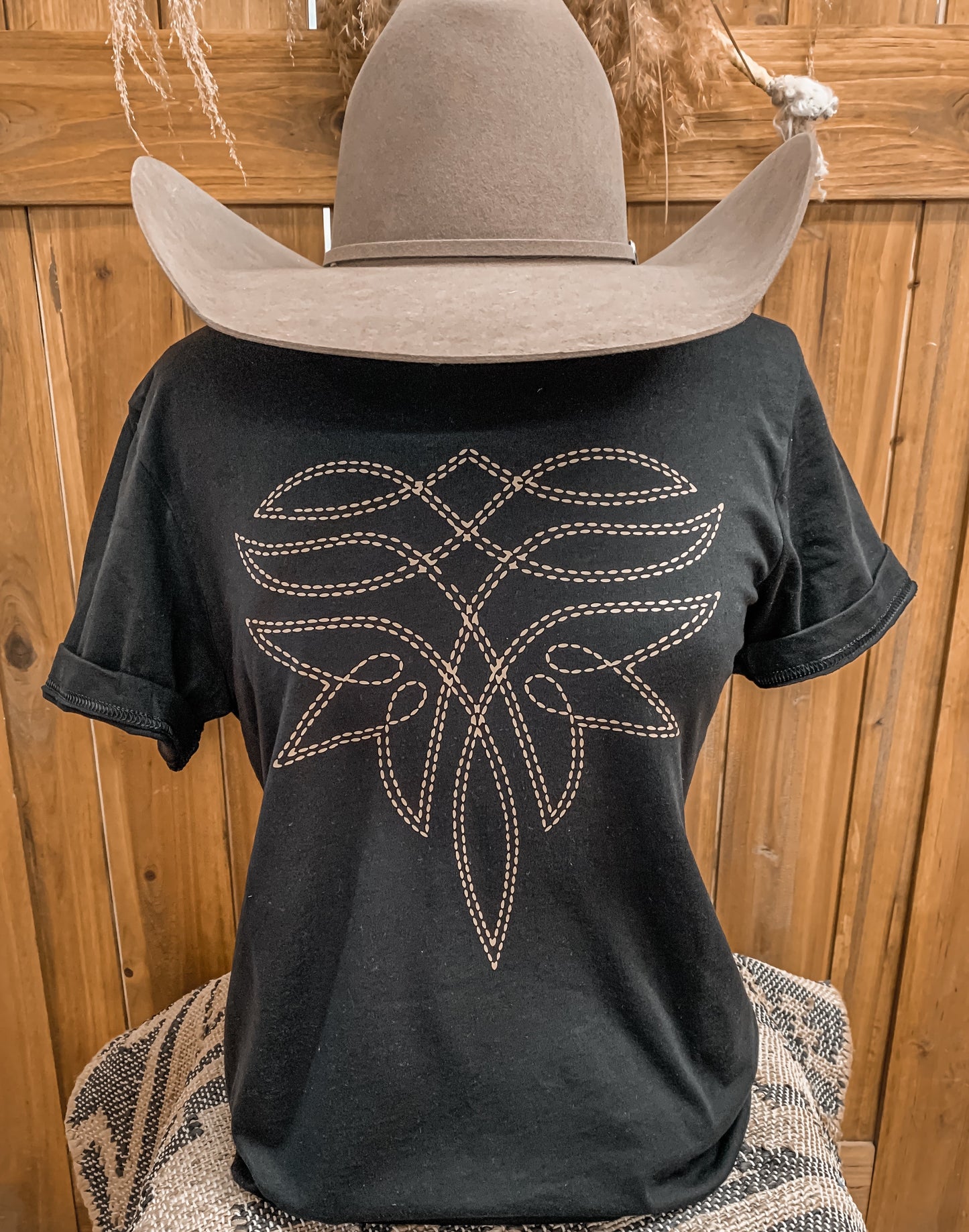 Cowgirl Bootstitch Tee - Black