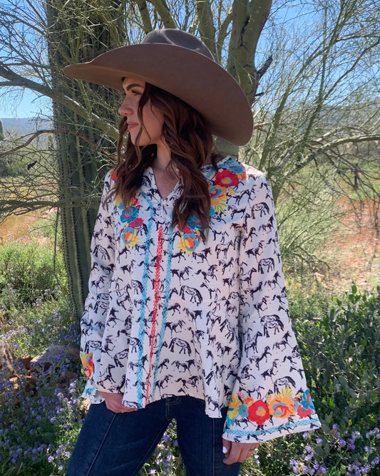 “Horse Country” Bell Sleeve Top