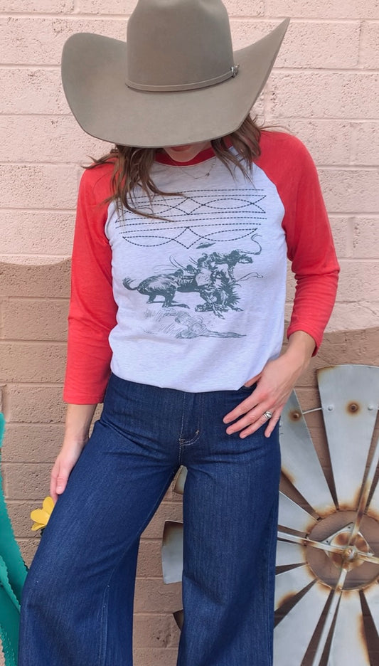 Bootstich Bronc Red Raglan Tee