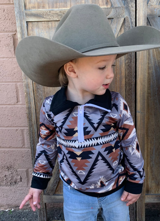 Western Style Grey Aztec Youth Pullover