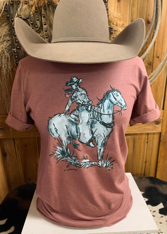 Cowgirl Blues Tee- Mauve