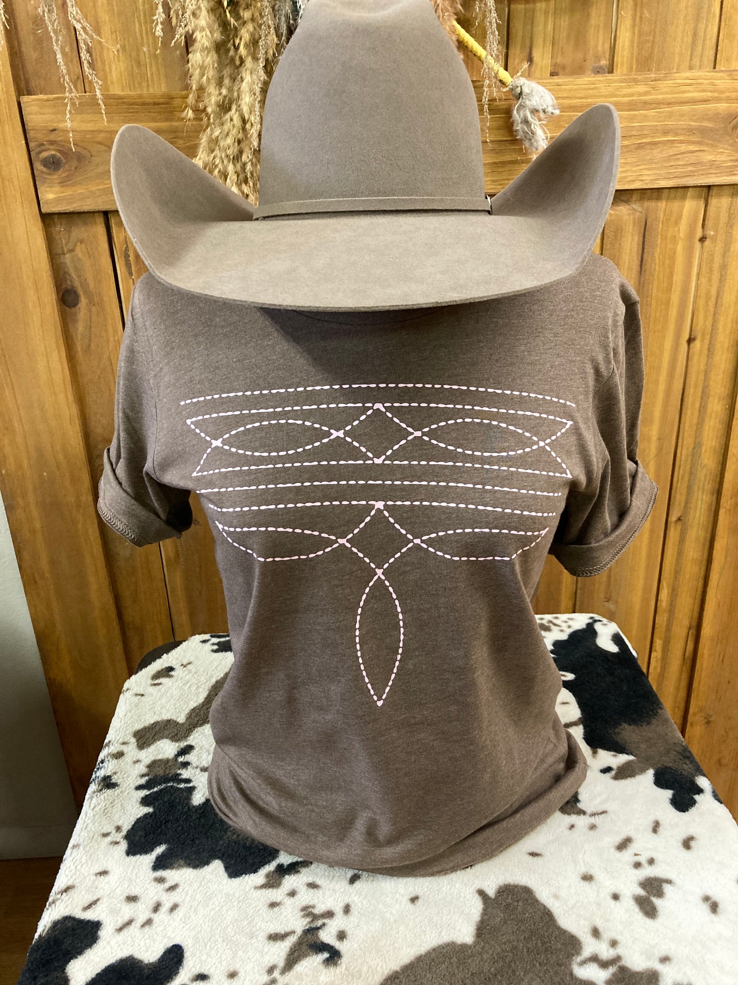 Brown & Pink Bootstitch Tee