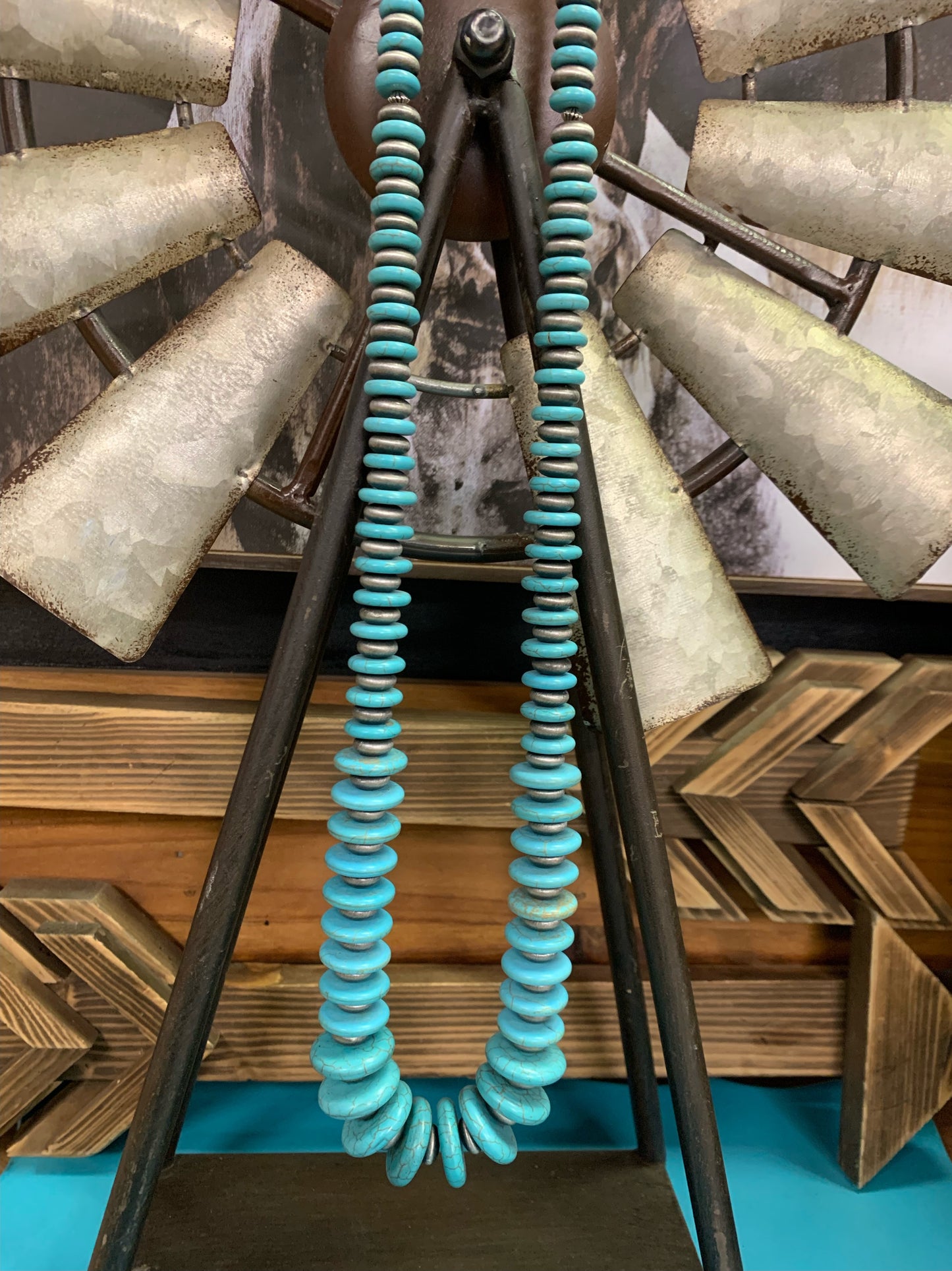 "Navajo Trail” Turquoise & Faux Navajo Pearl Necklace